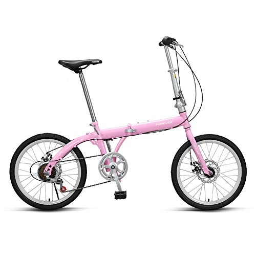 Folding Bike : SYLTL Foldable Bike Unisex Adult 20 Inches Suitable for Height 140-180cm Adjustable Dual Disc Brake Folding City Bicycle, Cherryblossompink