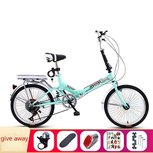 Folding Bike : SYLTL Folding City Bicycle Double Disc Brake Unisex Adult Suitable for Height 140-180 cm Damping Portable 20 Inches Foldable Bike, Green