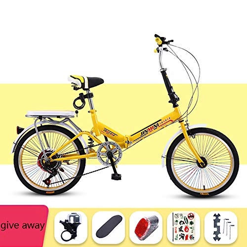 Folding Bike : SYLTL Folding City Bike Bicycle Damping Ladies Portable 20in Folding Bike Student Suitable for Height 120-180 cm Traveling by Bicycle, Yellow