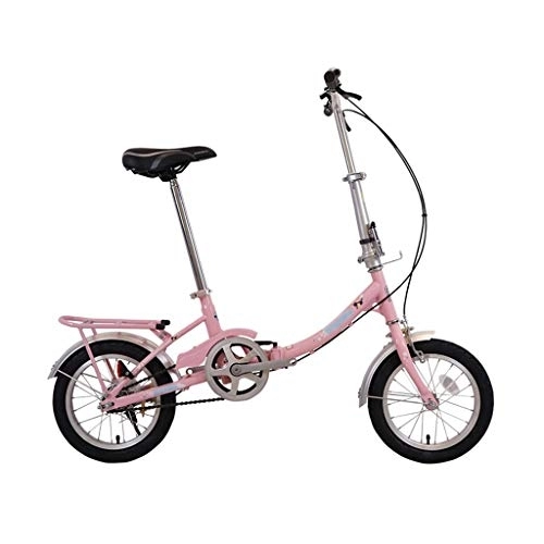 Folding Bike : szy Folding Bike Foldable Bike Folding Bicycle 14 Inch Bike Portable And Lightweight Folding Bicycle With Rear Shelf (Color : Pink, Size : 14 inches)