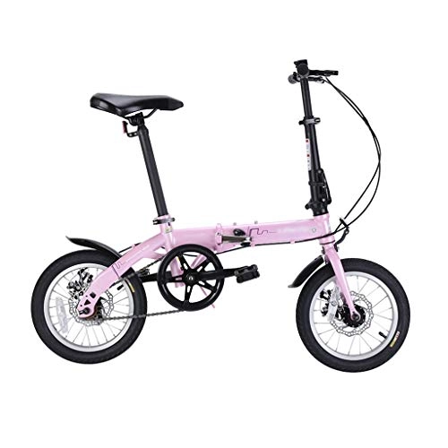 Folding Bike : szy Folding Bike Foldable Bike Folding Bicycle 14 Inch Folding Bicycle Single Speed Dual Disc Brake Adult Bicycle Ultra Light And Portable (Color : Pink, Size : 113 * 93-110cm)