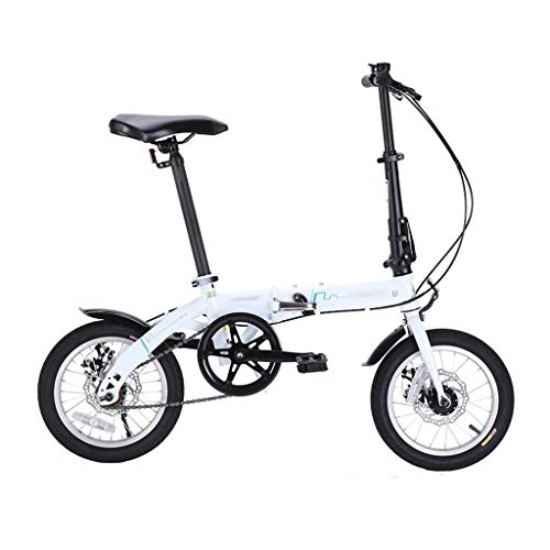 Folding Bike : szy Folding Bike Foldable Bike Folding Bicycle 14 Inch Folding Bicycle Single Speed Dual Disc Brake Adult Bicycle Ultra Light And Portable (Color : White, Size : 113 * 93-110cm)