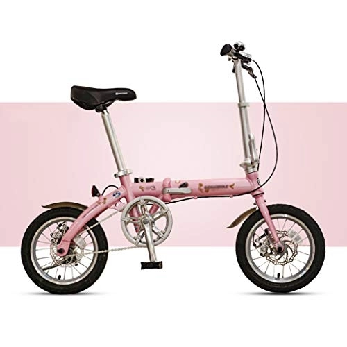Folding Bike : szy Folding Bike Foldable Bike Folding Bicycle Aluminum Bicycle Variable Speed Folding Bicycle Men's And Women's Small 14-inch Ultra-light And Portable (Color : Pink, Size : 14 inches)