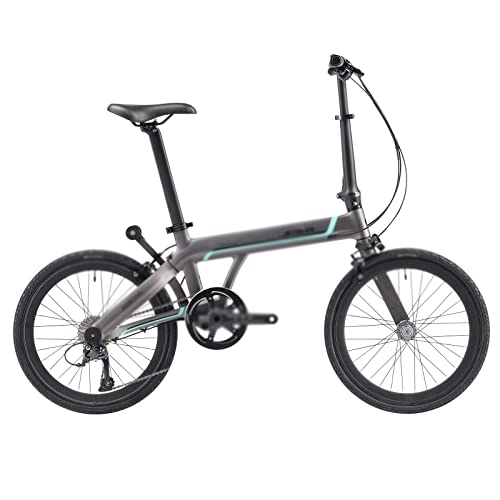 Folding Bike : TABKER Bike Single-arm folding bike 20-inch carbon fiber single-arm folding bike withfolding bike (Color : Grey-green)