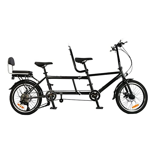 Folding Bike : Tandem Bike for Couple, 20-Inch Wheels City Tandem Folding Bicycle, Double Seater Load-bearing 200kg, 7-Speed Adjustable, Foldable Classic Tandem Adult Beach Cruiser Bike for Outdoor Cycling