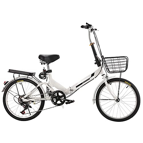 Folding Bike : TANGIST Folding Bike White Bicycle Mountain Bike The Highway, ​Shock ​Absorbing Lightweight And Stylish, Variable Speed Running On, With Back Seat And Basket