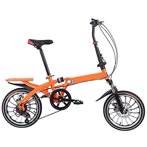 Folding Bike : TATANE 16 Inch 20 Inch Folding Bike, Variable Speed Disc Brake Bicycle, Shock Absorber Student Bike, One-Wheel Adult Bikes, Orange, 16 inches