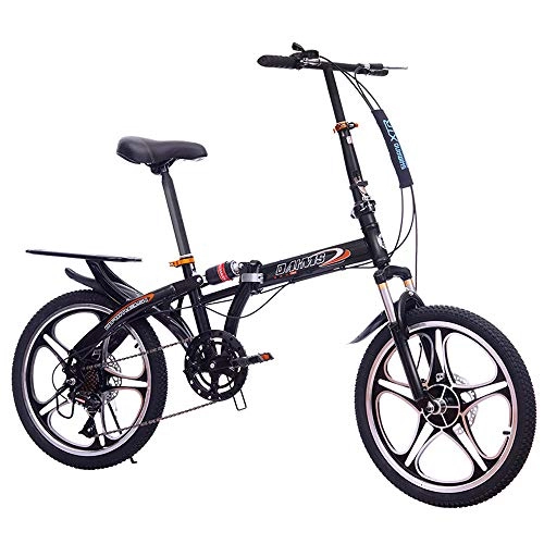 Folding Bike : TATANE 20-Inch Folding Bicycle, Front And Rear Shock-Absorbing Dual Disc Brake Variable-Speed Bicycle, One-Wheeled Male And Female Student Adult Bike, Black, 20inch