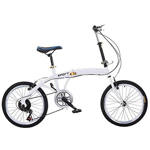 Folding Bike : TATANE 20 Inch Folding Bicycle, Men's And Women's Variable Speed Adult Car, Double V Brake Outdoor Student Bikes, White, 20inch