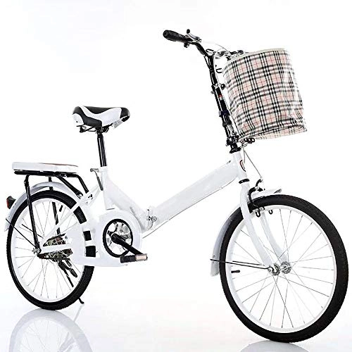 Folding Bike : TATANE 20 Inch Folding Bike, Ladies' Student Bike, High Carbon Steel Outdoor Commute Bicycle, White, 20inch
