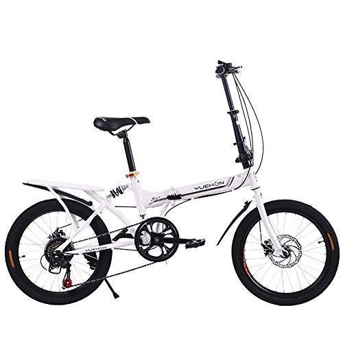 Folding Bike : TATANE 20 Inch Variable Speed Folding Bicycle, Women's / Men's Adult Student Bicycle Double Disc Brake Shock Absorption Bike, White, 20inch