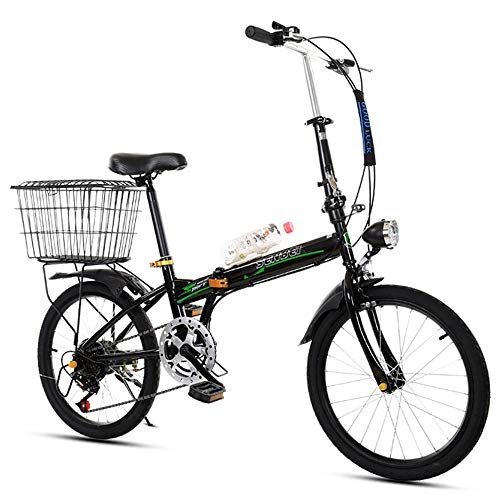 Folding Bike : TATANE Bicycle with Basket, Folding Speed Changer, Unisex Bicycle, Ultra-Light Portable Small Wheel 20 Inch Adult Student Car Bikes, Black, 20inch