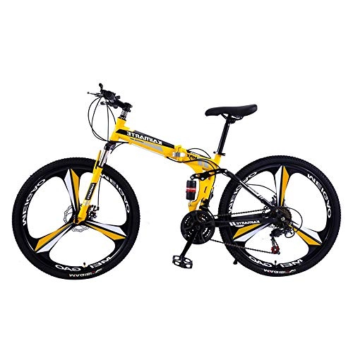 Folding Bike : TATANE Foldable Mountain Bike, Double Disc Brake Soft Tail Frame Adult 24 / 26 Inch Shock, Foldable 21 / 24 / 27 Speed Outdoor Couple Student Bicycle, Yellow, 24 inch 24 speed