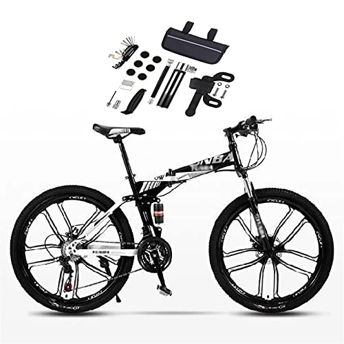 Folding Bike : Tbagem-Yjr 10 Knife Wheels Mountain 24 Inch Foldable Bicycle, Suitable For Adult Teenagers Mechanical Disc Brake With Full Suspension Color: A-C (Color : C)