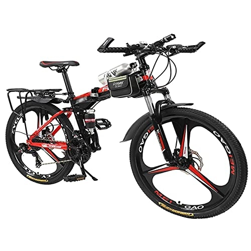 Folding Bike : Tbagem-Yjr 21 / 24 / 27 / 30 Speed 24 Inch Folding Mountain Bicycles 3 Knife Wheels Disc Brakes Portable Light Foldable Absorber Bike Color: Black (Speed : 30speed)
