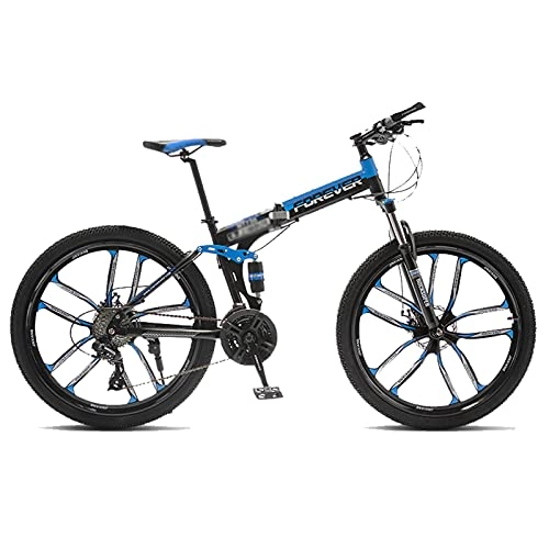 Folding Bike : Tbagem-Yjr 24 Inch Folding Bikes 10 Knife Wheels Mountain Bike, 21 / 24 / 27 / 30 Speed High Carbon Steel Frame Safety Dual Disc Brakes System Color:A-B (Color : A, Speed : 27speed)