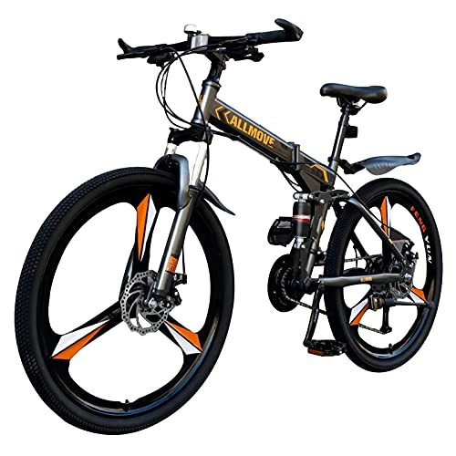 Folding Bike : Tbagem-Yjr 24 Inch Variable Speed, 3 Knife Wheels Double Disc Brake Foldable Bicycle Mountain Bike High Carbon Steel Frame 21 / 24 / 27 / 30 Speed (Speed : 27speed)