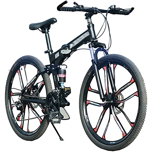 Folding Bike : Tbagem-Yjr 26-inch 21-30 -speed Mountain Bike Youth Adult Mens Womens Bicycle MTB Shock-absorbing Folding Mountain Bike Bicycle 10 Knife Wheels Black (Size : 21speed)