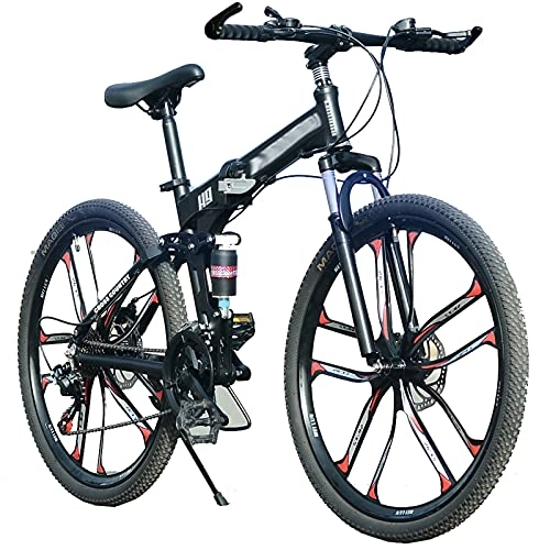 Folding Bike : Tbagem-Yjr 26-inch Folding Mountain Bike Bicycle Cross-country 21 / 24 / 27 / 30 Speed Racing One-click Easy Folding Aluminum 10 Knife Wheels Black (Size : 24speed)