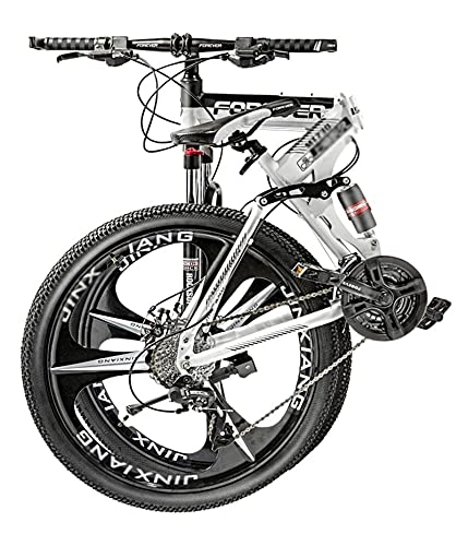 Folding Bike : Tbagem-Yjr 26 Inch Full Suspension Bicycle Dual Disc Brake MTB, 21 / 24 / 27 / 30 Variable Speed Cross-Country Bike Foldable Bicycle 3 Knife Wheels Bikes Grey 23kg (Speed : 24speed)