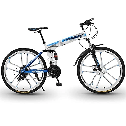 Folding Bike : Tbagem-Yjr 26 Inch Full Suspension MTB Bikes Folding Bikes, 21 / 24 / 27 / 30 Speed Mountain Bicycle 10 Knife Wheels For Men Or Women Foldable Frame With Disc Brake Color: A-D (Color : B, Speed : 30speed)