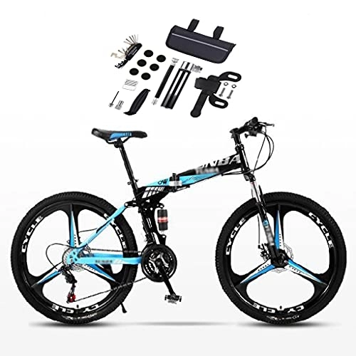 Folding Bike : Tbagem-Yjr 26 Inches Folding Mountain Bike, 3 Knife Wheel Flagship Version Bicycle Full Suspension MTB Foldable Frame Color: A-D (Color : C)