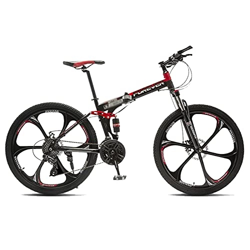 Folding Bike : Tbagem-Yjr 6 Knife Wheels Folding Mountain Bike 26 Inch Dual Disc Brakes Bicycles Mountain Bikes 21 / 24 / 27 / 30 Speed Women / men Crosscountry Bicycle Color:A, B (Color : A, Speed : 21speed)