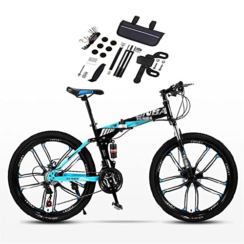 Folding Bike : Tbagem-Yjr Adult Variable Speed Bicycle 26 Inches 10 Knife Wheel Ultimate Edition Dual Suspension Folding Bike Mountain Bike Color: A-C (Color : A)