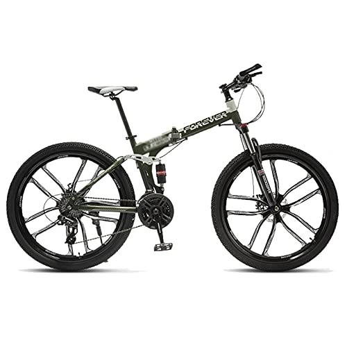 Folding Bike : Tbagem-Yjr Disc Brake All Terrain Mountain Bike 24 Inch Folding Bikes 10 Knife Wheels Mountain Bike, 21 / 24 / 27 / 30 Speed High Carbon Steel Frame Safety Dual Disc Brakes System Color:A-B