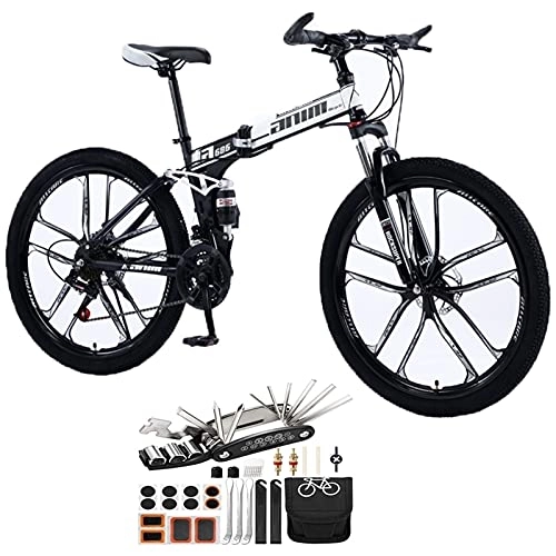 Folding Bike : Tbagem-Yjr Double Shock Absorption 26 Inch Folding Bicycle, 21-30 Speed Mountain Bike 10 Knife Wheels Variable Speed Bicycle Cross Country Lightweight Tool Accessories (Color : Black, Speed : 24speed)