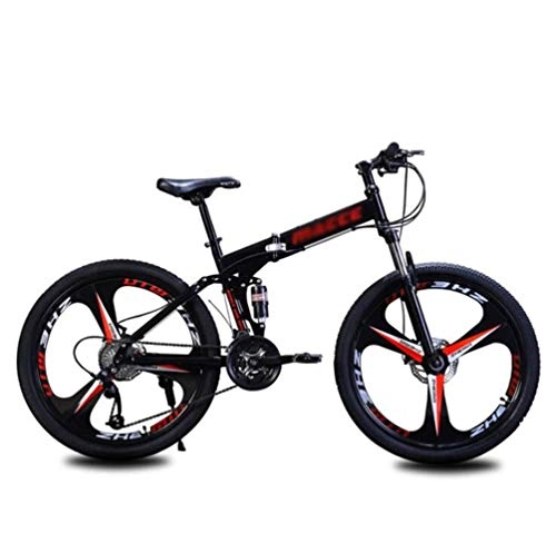 Folding Bike : Tbagem-Yjr Folding Mountain Bike, 24 Inches Spoke Wheels Sports Outdoor Disc Brakes Bicycle Road Bike (Color : Black, Size : 21 Speed)