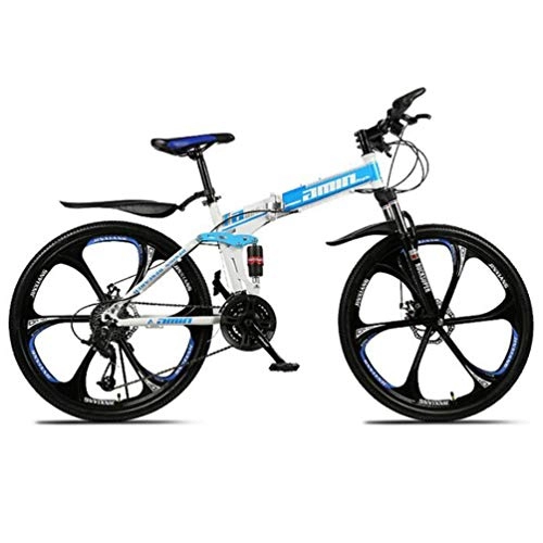 Folding Bike : Tbagem-Yjr Hard Mountain Bike Folding Frame MTB Bike, Double Disc Brake Damping Bicycle 26 Inch (Color : Blue, Size : 27 speed)