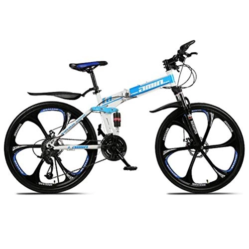 Folding Bike : Tbagem-Yjr Mens Hardtail Mountain Bike, 26 Inch Wheel Portable Folding City Road Bicycle (Color : Blue, Size : 21 speed)