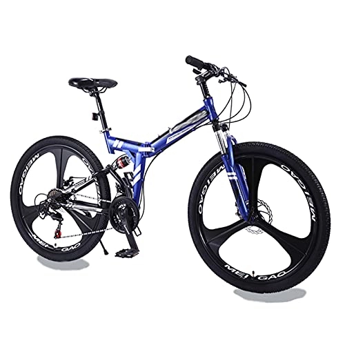 Folding Bike : Tbagem-Yjr Mountain Bike Youth Adult Mens Womens Bicycle MTB 26" Folding 21-30 Speed Full Suspension Bicycle Dual Disc Brake 3 Knife Wheels Blue (Size : 24speed)