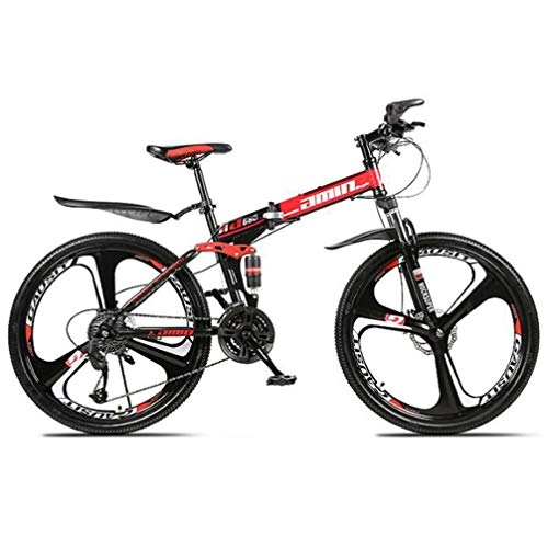 Folding Bike : Tbagem-Yjr Red Foldable Mountain Bike, 26 Inch Double Suspension Damping City Road Bicycle (Size : 27 speed)