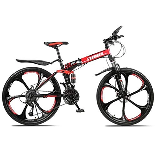 Folding Bike : Tbagem-Yjr Red Freestyle Mountain Bike City Road Bicycle, Double Disc Brake Damping Bike 26 Inch (Size : 30 speed)