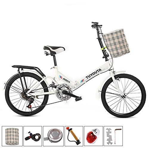 Folding Bike : TBAN 20-Inch, Variable-Speed Folding Bicycle, Student Bicycle, Male And Female Bicycle, Shock-Absorbing Bicycle (High Version), C