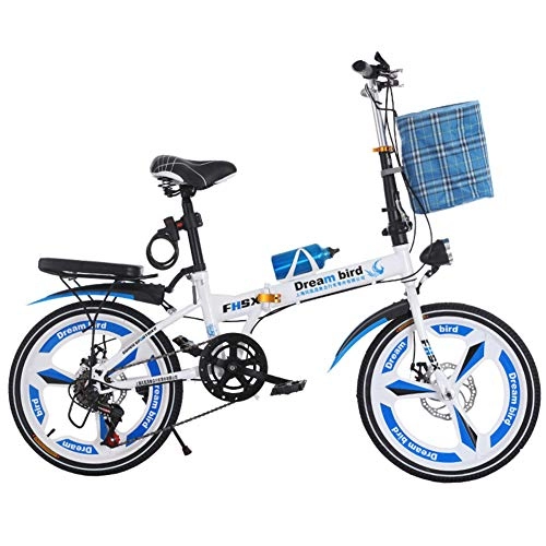 Folding Bike : TBAN Folding Bicycle, 20 Inch, Male And Female, Shock Absorption Ultra Light, 6-Speed Bicycle, Mountain Bike, Front And Rear Double Disc Brakes, B