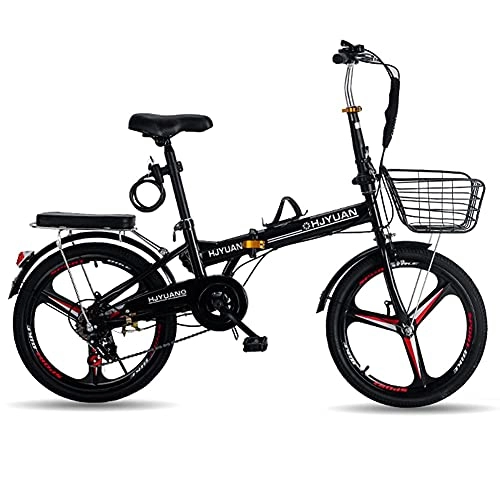 Folding Bike : TBNB 20 inch Folding Bike, Adult 7-Speed Commuter Bicycle, Outdoor Sports Light Bicycles for Man and Women, White, Red, Black (Black)