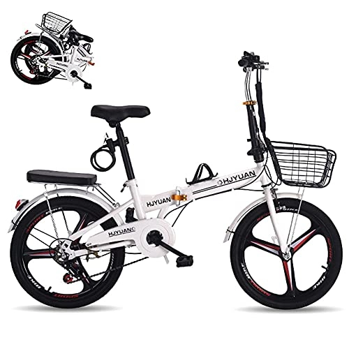 Folding Bike : TBNB 20 inch Folding Bike, Adult 7-Speed Commuter Bicycle, Outdoor Sports Light Bicycles for Man and Women, White, Red, Black (White)