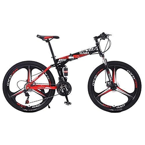 Folding Bike : TBNB Adult Folding Bicycle, 24 / 26inch Foldable Mountain Bike for Men and Women, 21-30 Speed, Disc Brake, Lockable Suspension Fork, Black (24 Speed 24inch)