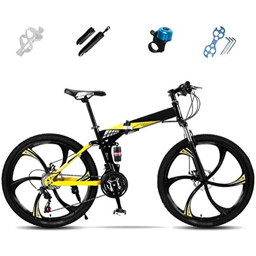 Folding Bike : TcooLPE Mountain Bike Folding Bikes, 27-Speed Double Disc Brake Full Suspension Bicycle, 24 Inch, 26 Inch, Off-Road Variable Speed Bikes with Double Disc Brake (Color : A, Size : 24in)