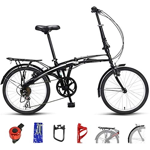 Folding Bike : TcooLPE Mountain Bike Folding Bikes, 7-Speed Double Disc Brake Full Suspension Bicycle, 20 Inch Off-Road Variable Speed Bikes for Men And Women (Color : A)