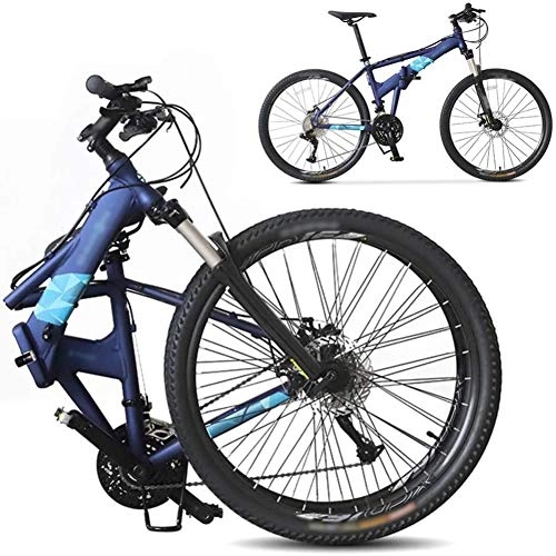 Folding Bike : TcooLPE Off-road Mountain Bike, 26-inch Folding Shock-absorbing Bicycle, Male And Female Adult Lady Bike, Foldable Commuter Bike - 27 Speed Gears - Double Disc Brake (Color : Blue)