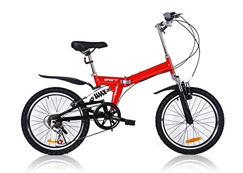 Folding Bike : TechStyle Foldable Bike, 20 Inch Comfortable Mobile Portable Compact Lightweight 6 Speed Finish Great Suspension Folding Bike for Men Women - Students and Urban Commuters (Red)