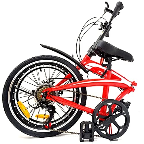 Folding Bike : TechStyleuk Folding Bike, 20 Inch Comfortable Lightweight 7 Speed Disc Brakes Suitable For 5'2" To 6' Unisex Fold Foldable (Red)