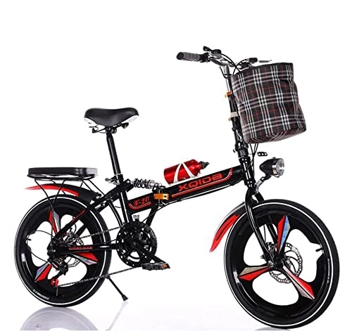 Folding Bike : teenager aldult 20'' Folding Bike, 6 Speed Gears Lightweight Iron Frame Foldable Compact Bicycle with Anti-Skid and Wear-Resistant Tire for Adults / Mudguard / Rear Carrier / Front Rear Wheel Reflectors / red