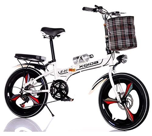 Folding Bike : teenager aldult 20''Folding Bike 6 Speed Gears Lightweight Iron Frame Foldable Compact Bicycle with Anti-Skid and Wear-Resistant Tire for Adults / Mudguard / Rear Carrier / Front Rear Wheel Reflectors / White