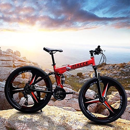 Folding Bike : TeidEa 3 Wheel Bikes Adult Road Racing Bike 24Inch Folding Mountain Bike Folding Bikes for Men Women 21 Speed Full Suspension Disc Brakes Cruiser Bicycles Mtb High Carbon Steel Mountain Bicycles / A-Red