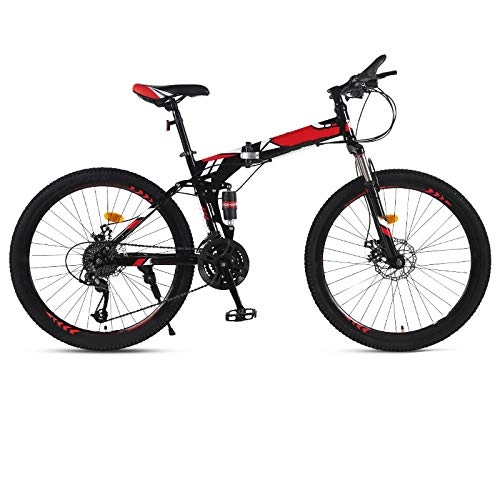 Folding Bike : THENAGD Folding Mountain Bike, Bicycle Adult Cross Country Variable Speed Racing Double Damping Disc Brake Bicycle for Male and Female Students. 24英寸 40刀圈红花色